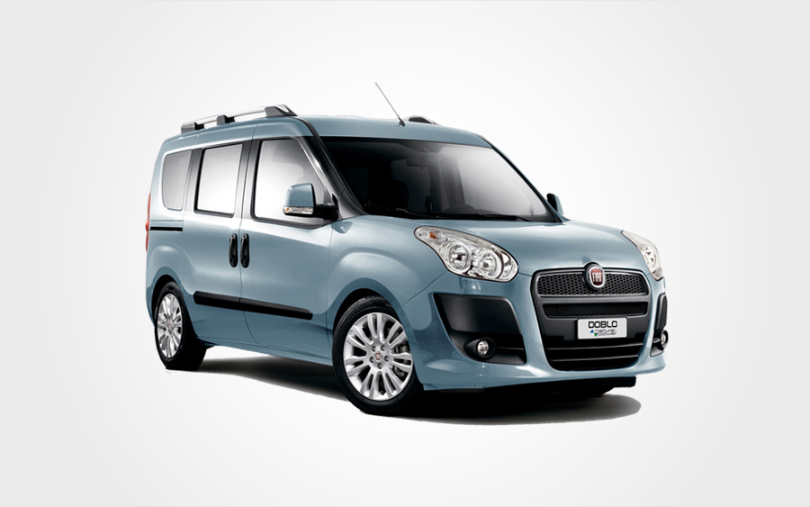 Teal Fiat Doblo 7 seat hire car. Reserve an economy price Fiat Mini Bus in Crete from Europeo Cars.