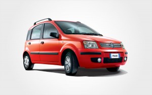 Fiat Panda rental car in red. Reserve a small group B car from Europeo Cars rentals in Crete.