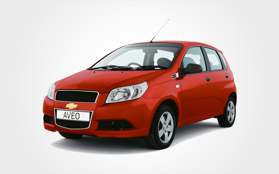 Chevrolet Aveo rental car in red. With Europeo Cars you can reserve a cheap Group C car in Crete.