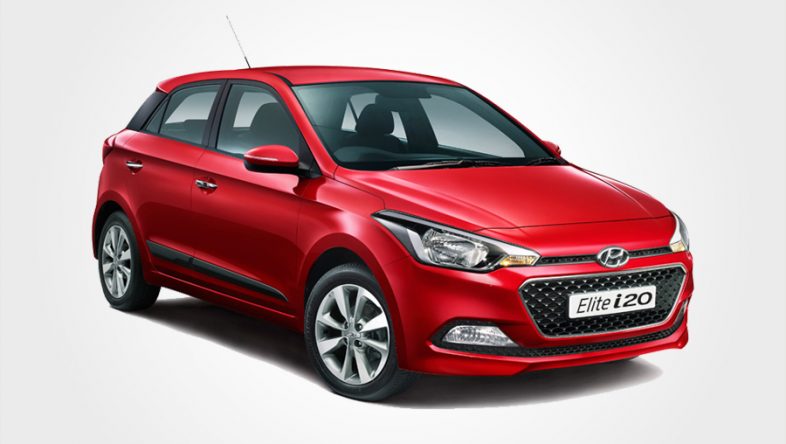 Hyundai Elite i20 rental car in red. With Europeo Cars you can reserve a Group C car in Crete.